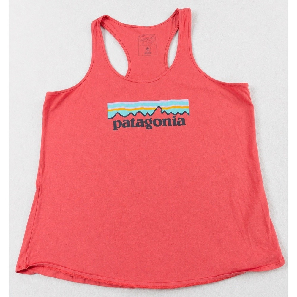 Patagonia Womens Organic Cotton Racerback Tank Top Coral Pink Logo Small